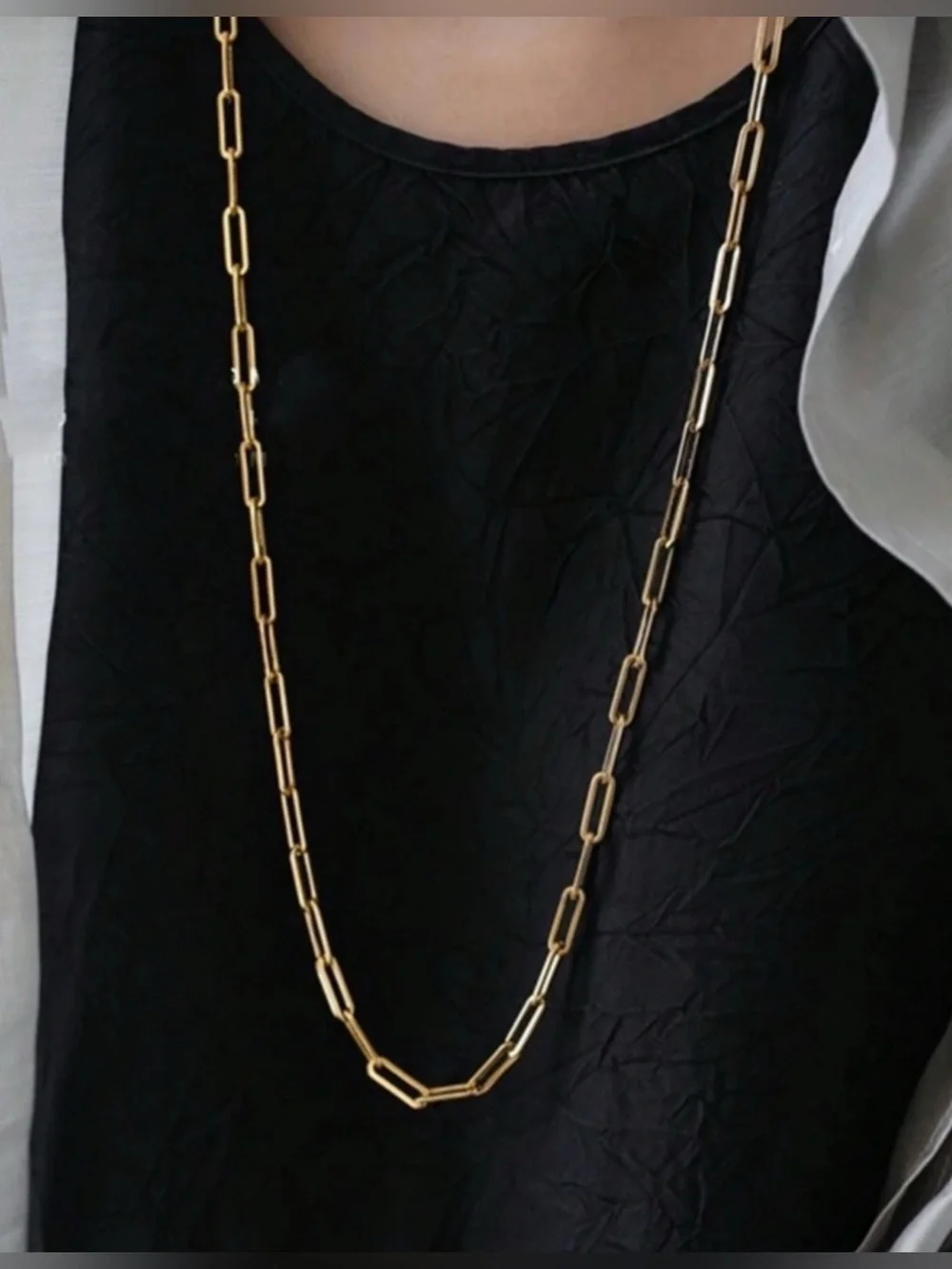 Gold Plated Stainless Steel Long Paperclip Chain Necklace